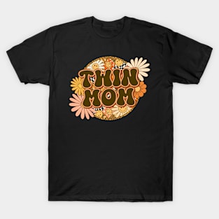 Twin Mom Retro Groovy Floral Leopard T-Shirt